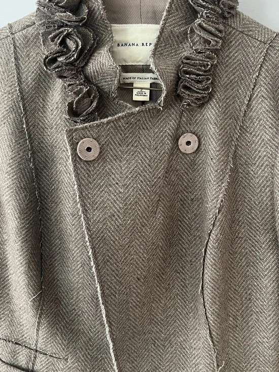 Banana Republic Brown Herringbone Ruffle Collar Blazer - Picture 3 of 12